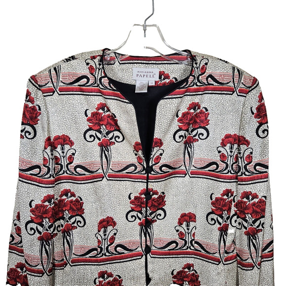 Vintage 90s Adrianna Papell Silk Jacket Plus Size 14 Floral Lined Formal Blazer - Picture 3 of 13